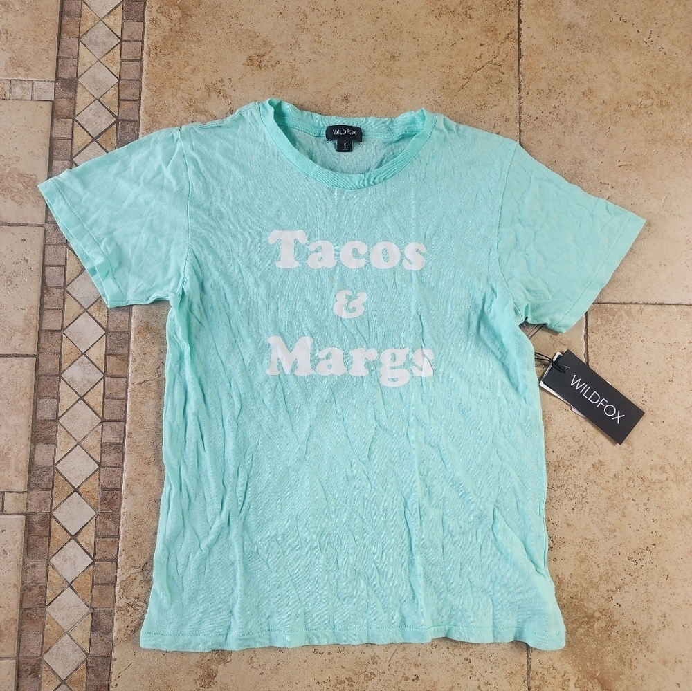 Wildfox Mint Green "Tacos & Margs" Short Sleeve Tee